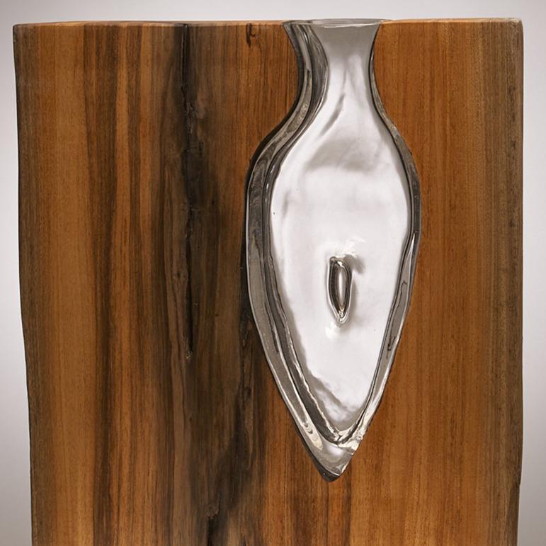 Hand Blown Clear Glass  with Live Edge Wood Vase Sculpture, Scott Slagerman - Contemporary Mixed Media Art by Scott Slagerman / Jim Fishman