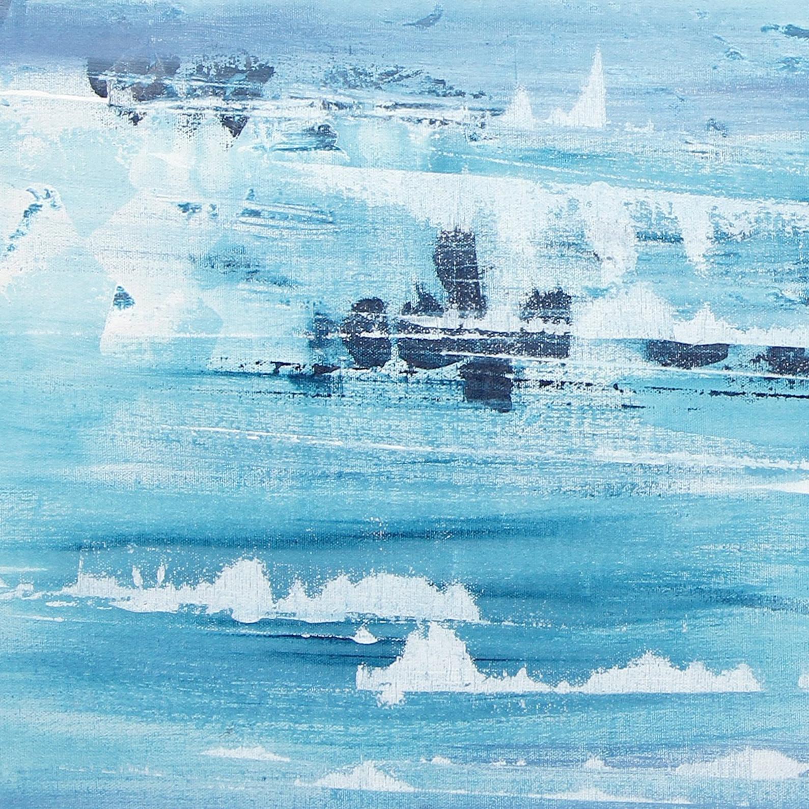 Ripple, acrylic, iced abstract landscape - Blue Abstract Painting by Päivi Ihamäki