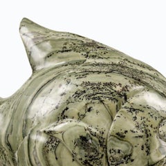 Fish. Stone Sculpture. Butterjade Stone. Polished.  Green /Teal fossils embedded