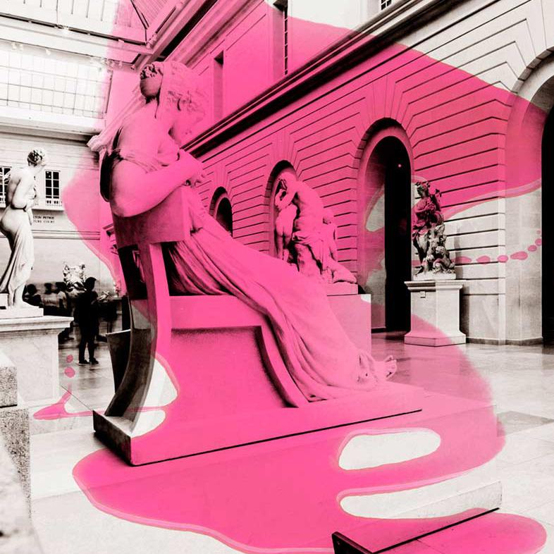 MUSEUM HALL (PINK) Architecture Contemporary Serigraph Painting Pedro Peña  - Abstract Mixed Media Art by Pedro Peña Gil