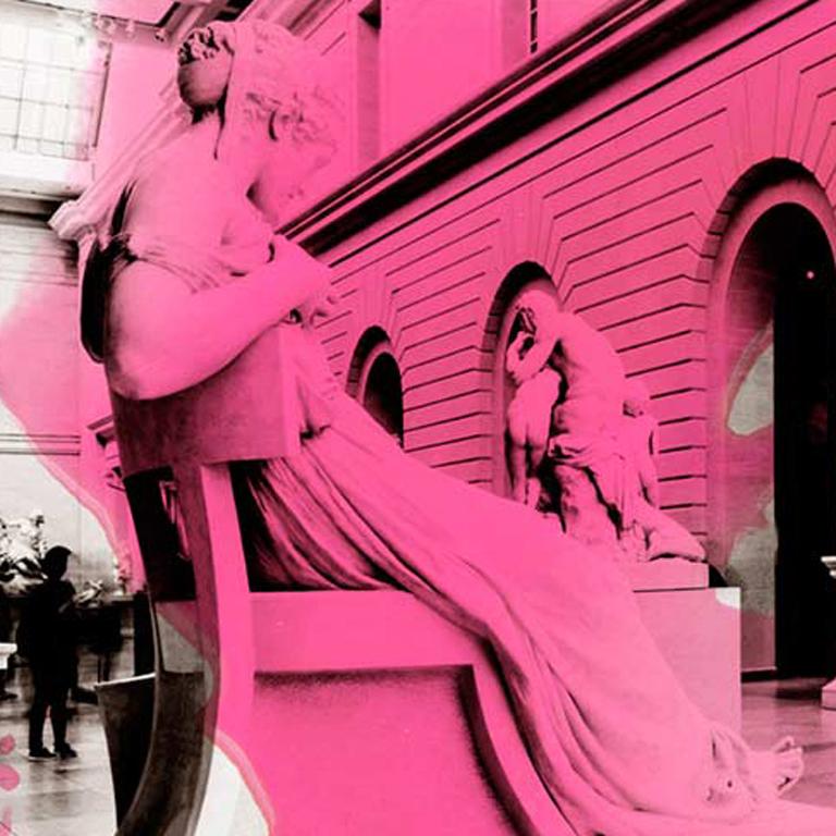 MUSEUM HALL (PINK) Architecture Contemporary Serigraph Painting Pedro Peña  For Sale 1