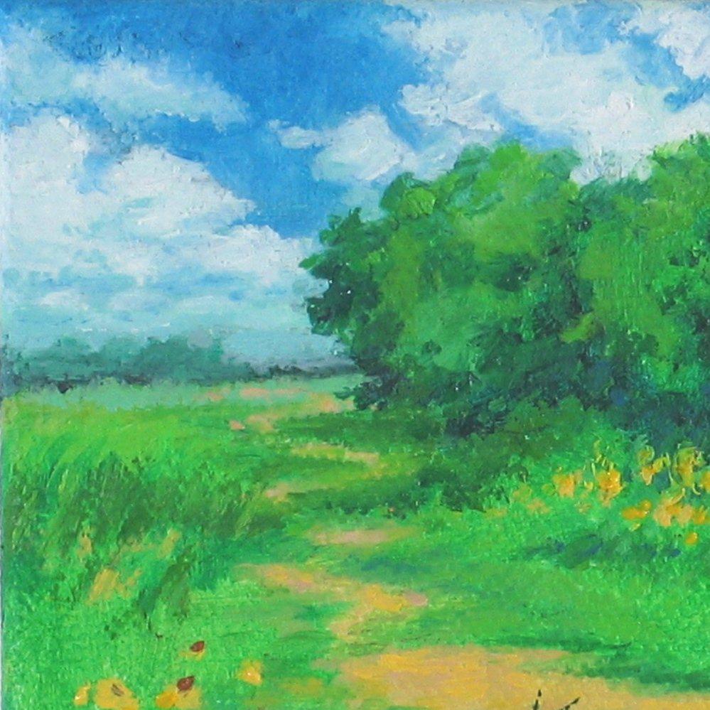 <p>Artist Comments<br /> I wander down a path once traveled and stop a while to paint. An ancient Osage Orange hedgerow is blooming with Black Eyed Susans.  This artwork was joyfully created exclusively for the 2018 UGallery Ornamental Artworks
