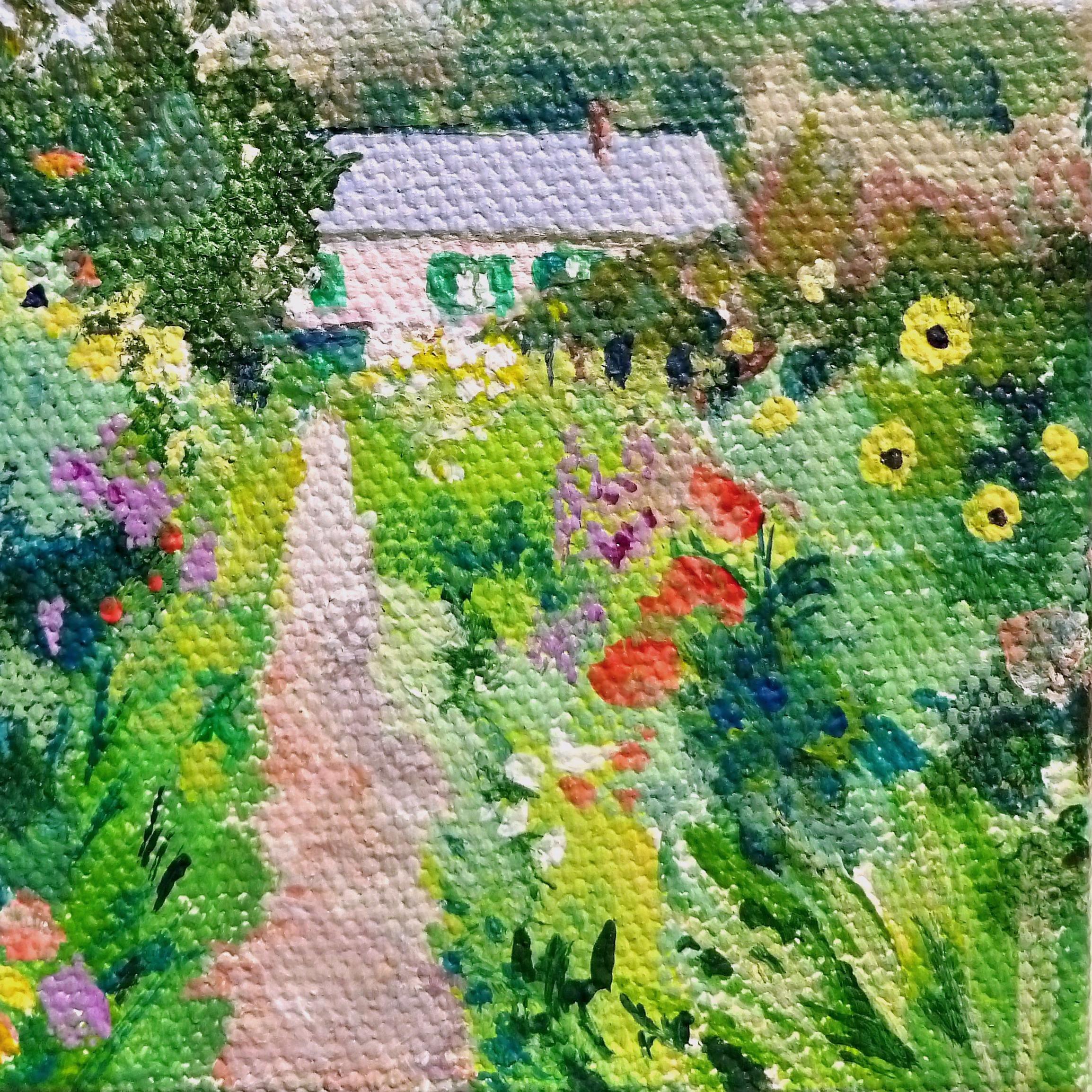 Monet's Garden - Brown Landscape Painting by Catherine McCargar
