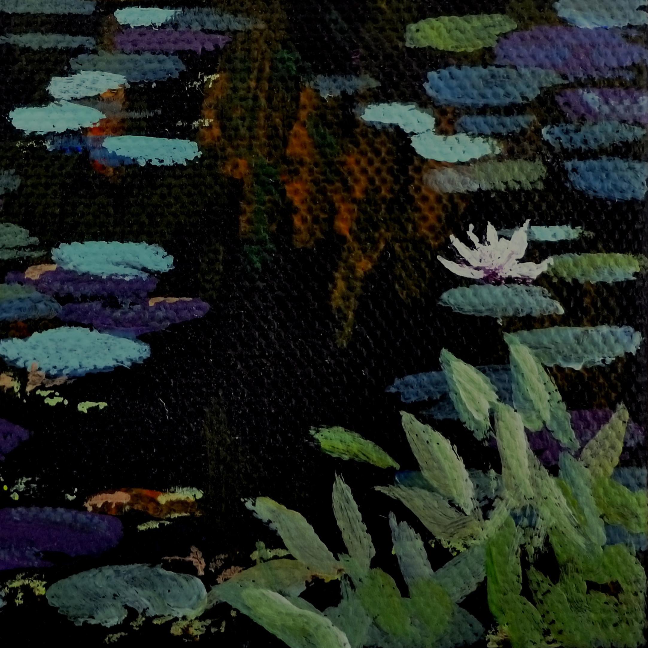Floating Lilypads II - Black Landscape Painting by Catherine McCargar