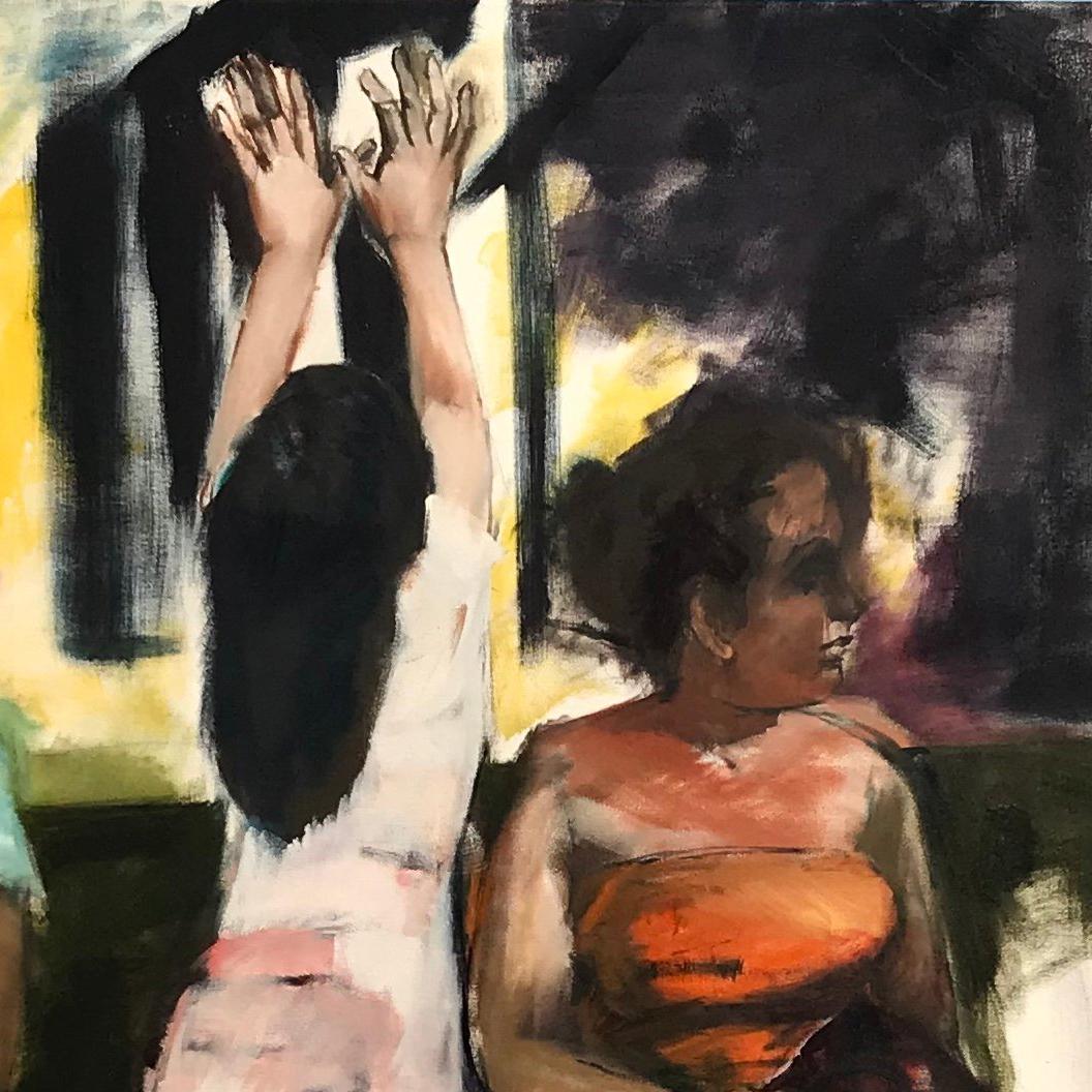 <p>Artist Comments<br />I painted this piece from a photo I took on the subway, on a hot August day in NYC. I assume the mother and daughter were headed for a day at the shore. </p><p>About the Artist<br />Liz is a self-taught artist who is inspired