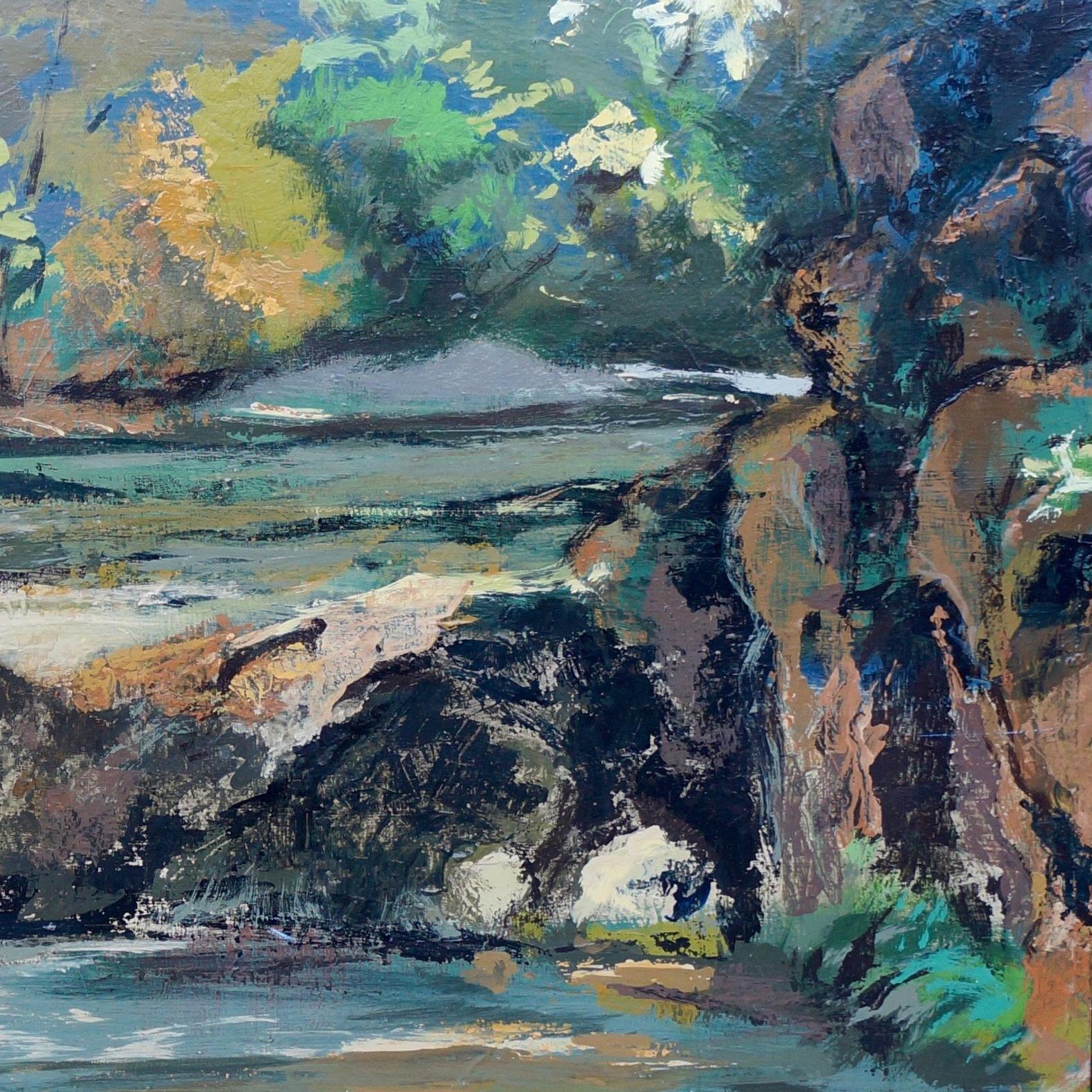 <p>Artist Comments<br />This painting depicts a favorite river in southern Oregon that fishermen like. I loved the light shining on the river and in the foliage of the trees.</p><br /><p>About the Artist<br />English artist Sidonie Caron lives in