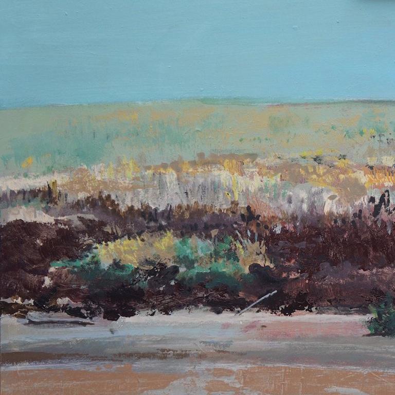Levee - Gray Landscape Painting by Sidonie Caron