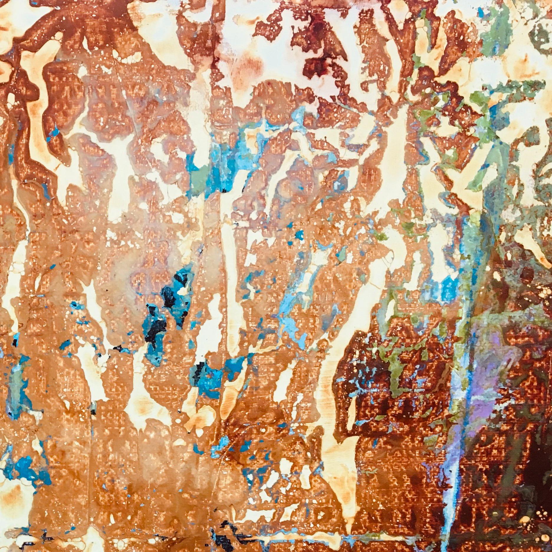 Sand Trails, Mid Century abstract, deep jewel tones, acrylic on paper im Angebot 1