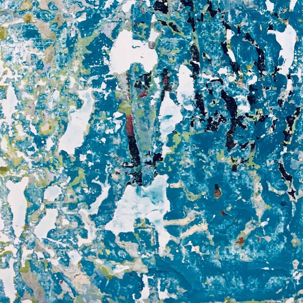 Blue Ice, Mid Century, vivid blue tones, abstract, textured acrylic on paper For Sale 1