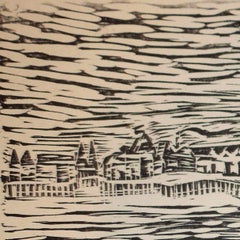 Naturalistic Victoria, Texas Landscape Woodblock Print