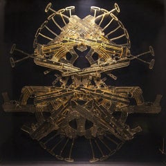 Postcolombino 28 , 21century, modern, object, gold leaf, arms, AK47