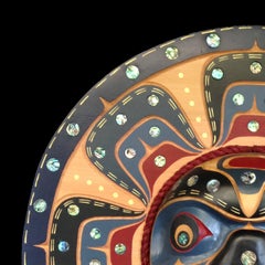 Original red cedar & abalone shell sculpture mask by Bill Henderson  MOON MASK