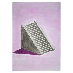 Lilac Mayan Staircase, Minimal Architecture Watercolor on Paper, Gray 100x70 cm