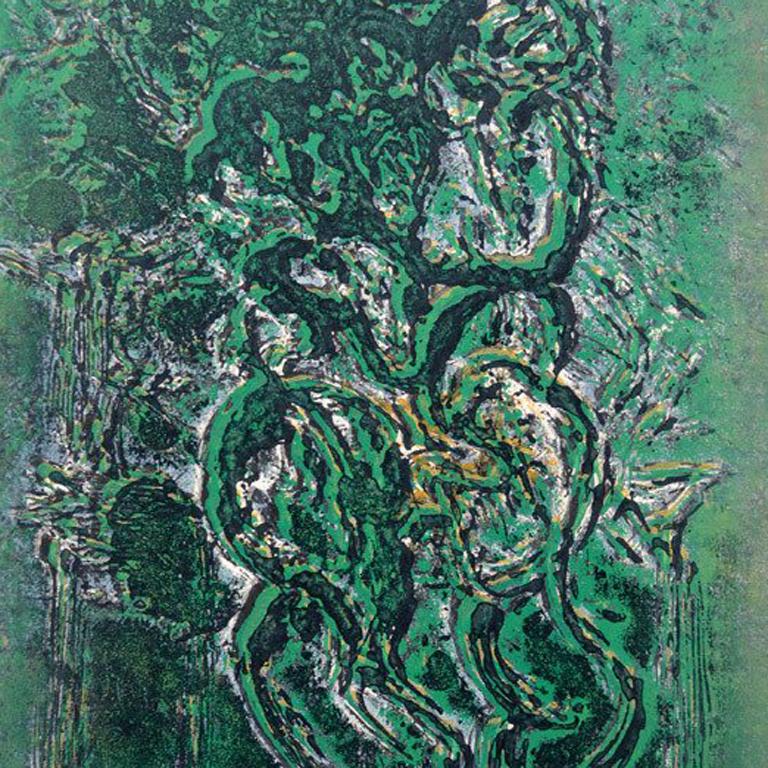 Abstract Figure in Green - Painting by Hans Gustav Burkhardt