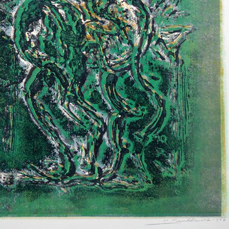 Abstract Figure in Green - Gray Abstract Painting by Hans Gustav Burkhardt