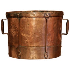 Mid-19th Century French Copper and Iron Grain Measure Basket with Side Handles