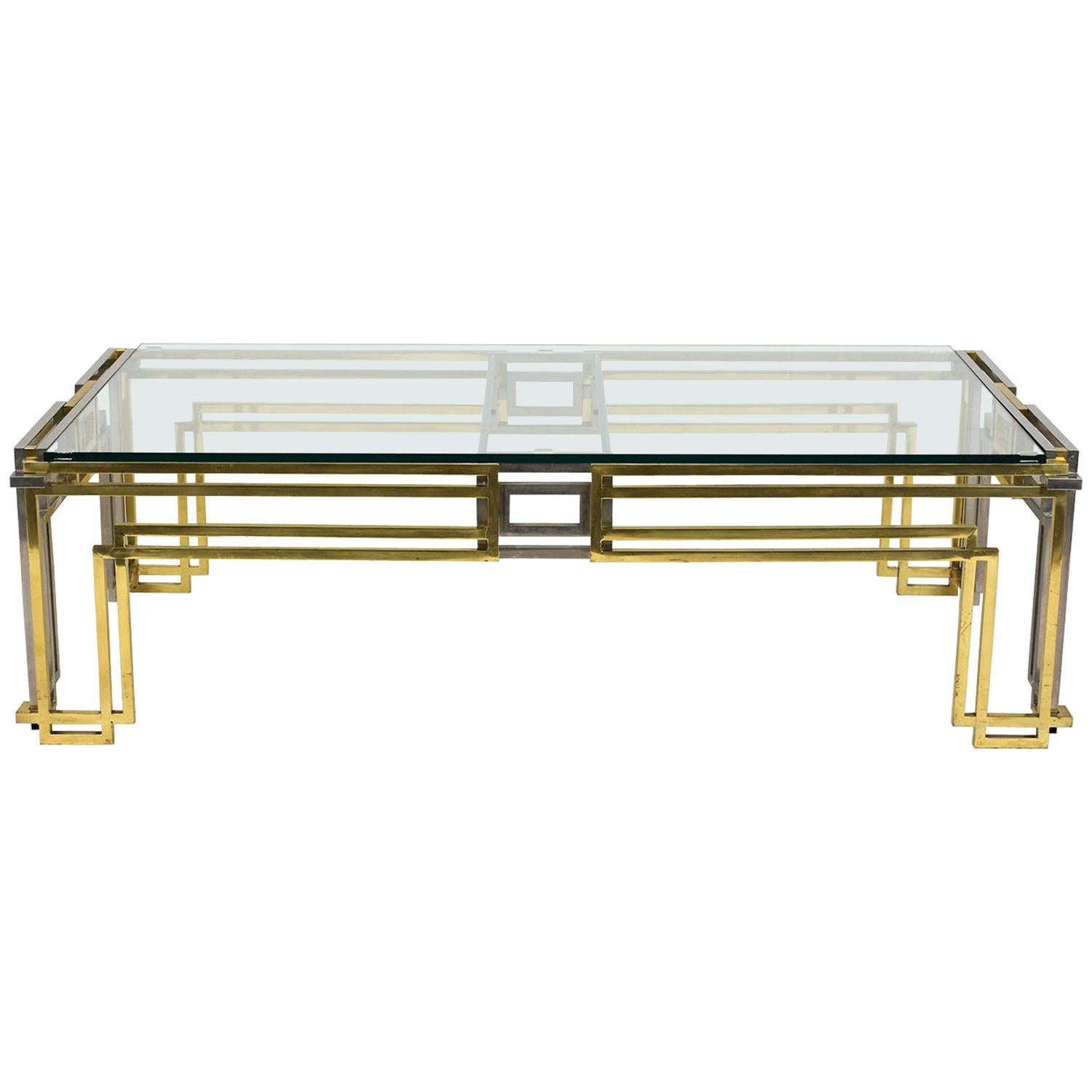 Mid-Century Modern Chrome and Brass Coffee Table