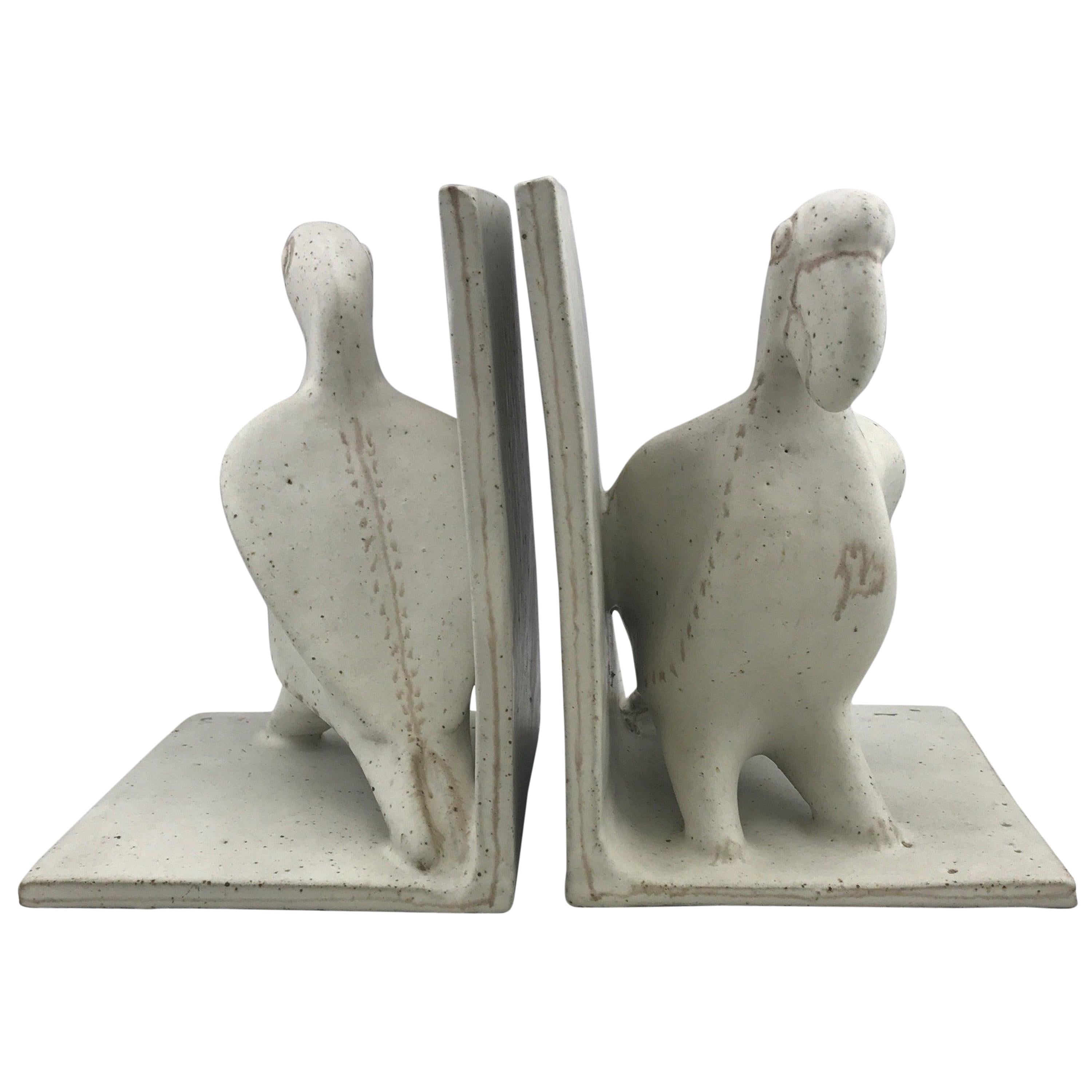 Ceramic Parrot Bookends by Bruno Gambone, Mid-Century Modern, Italian For Sale