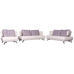 Koinor Designer Two-Seat Sofa White Leather Couch with Pillow