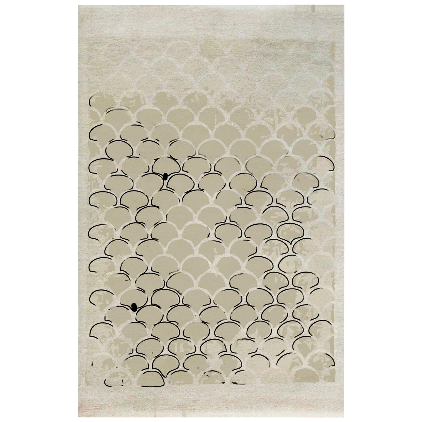 Koi Hand-Tufted Tencel Rug in Sand with Scale Pattern For Sale
