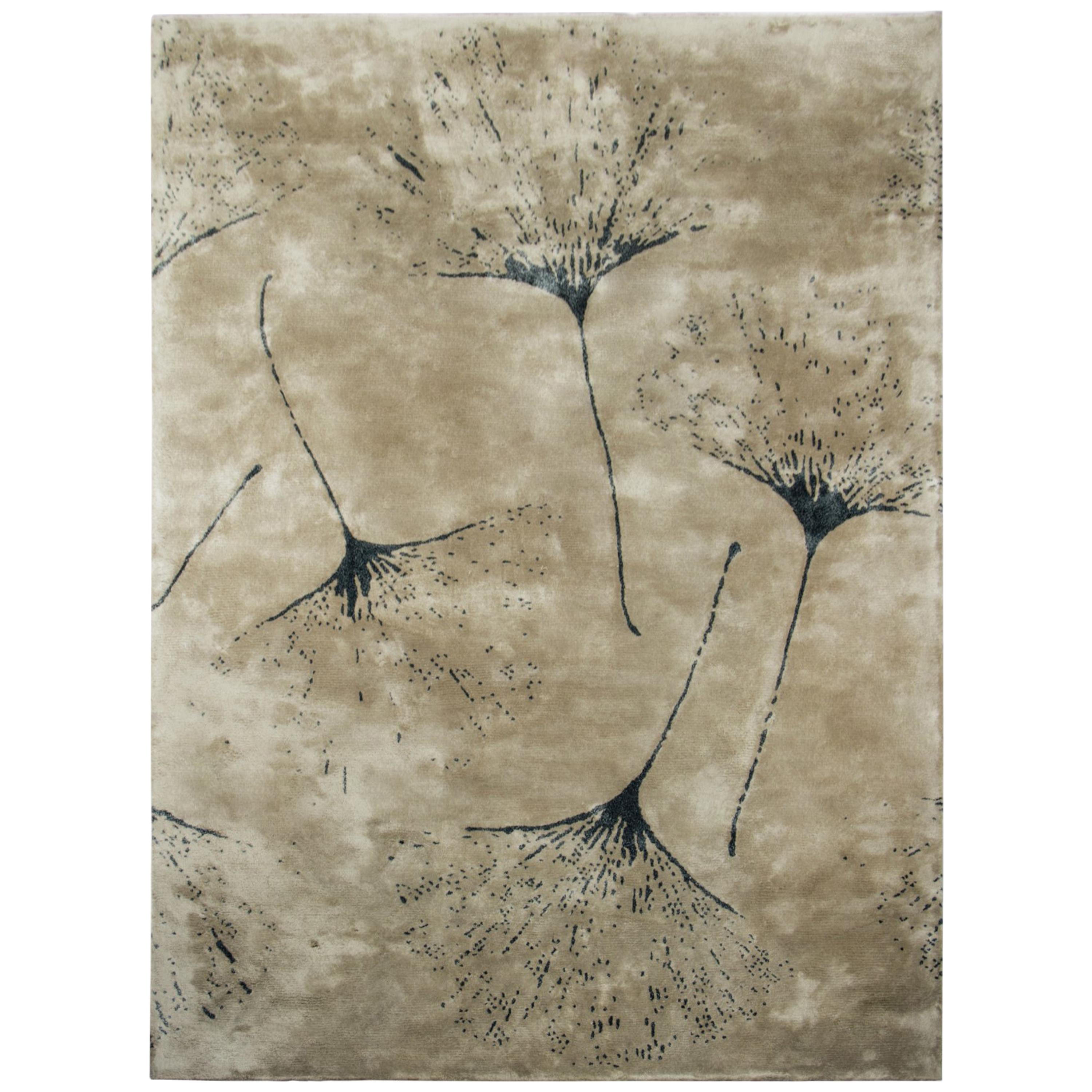 Macushi Hand-Tufted Tencel Rug in Sand with Tree Pattern For Sale