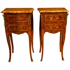 Pair of French Marble Topped Bedside Tables
