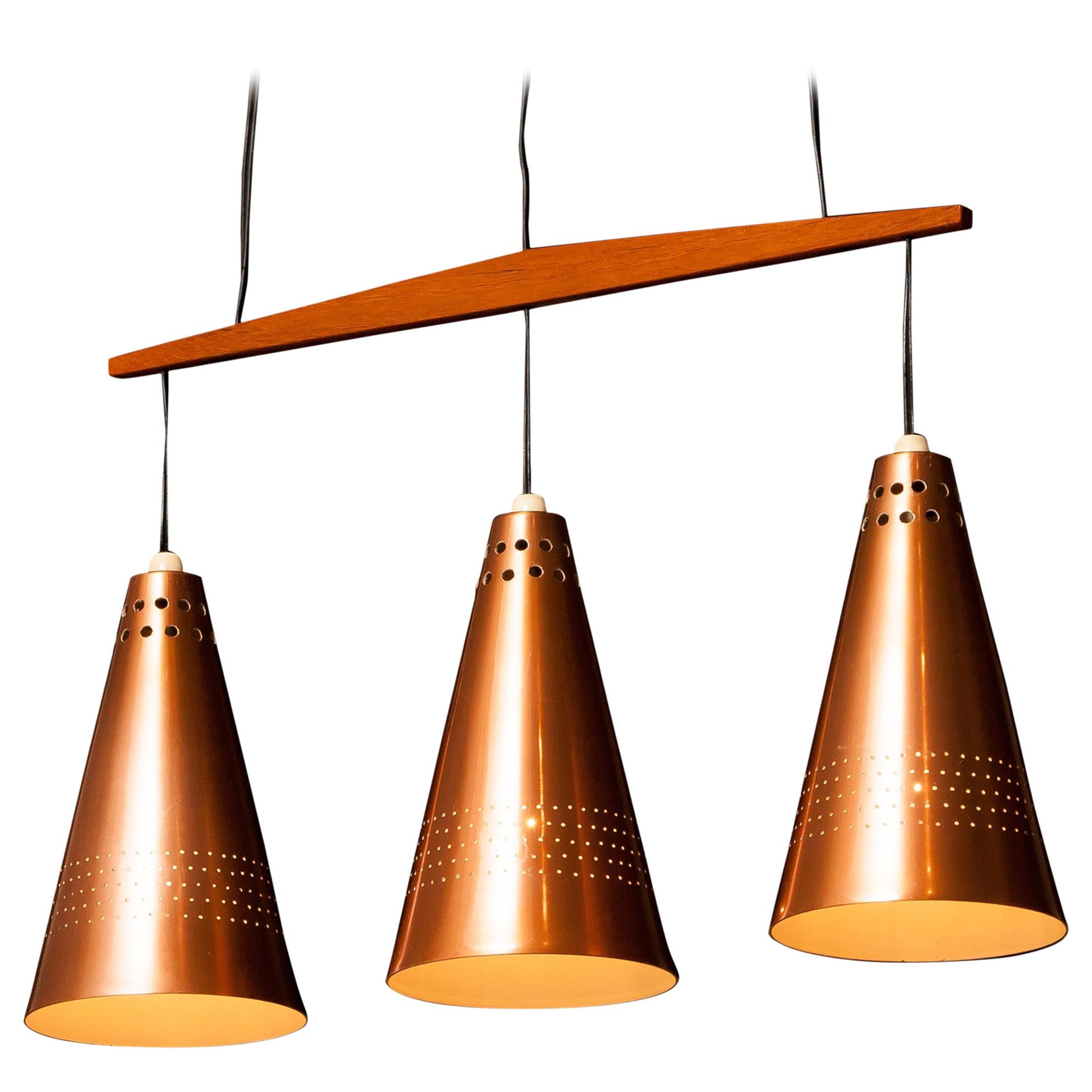 1950s, Copper and Teak Pendant Lamp by Hans-Agne Jakobsson, Sweden