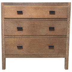 Vintage Heals Attributed a Limed Oak Petite Chest of Three Drawers with Ebonized Handles