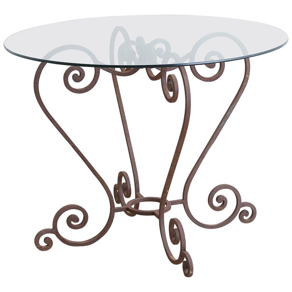 Scrolled Wrought Iron Breakfast or Patio Garden Table For Sale