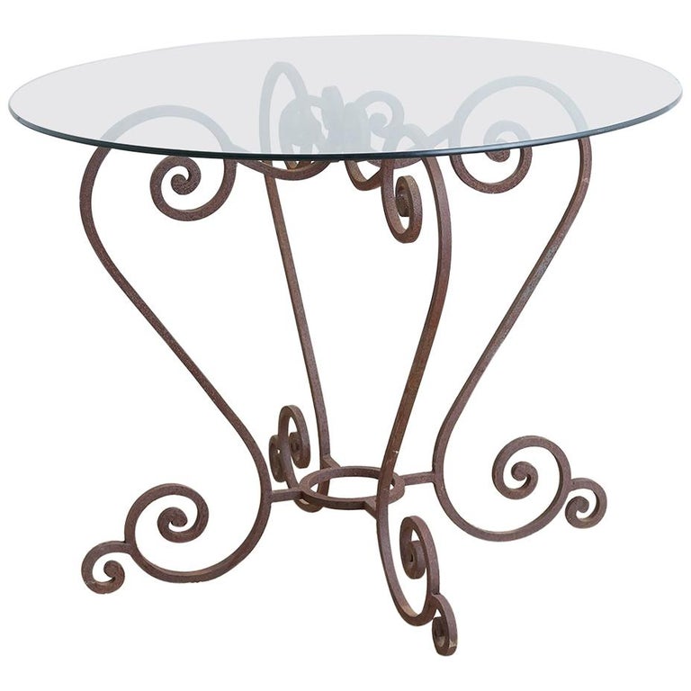 Scrolled Wrought Iron Breakfast or Patio Garden Table For Sale at 1stDibs