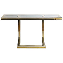 Midcentury Italian Brass, Chrome and Glass top Console Table by Romeo Rega