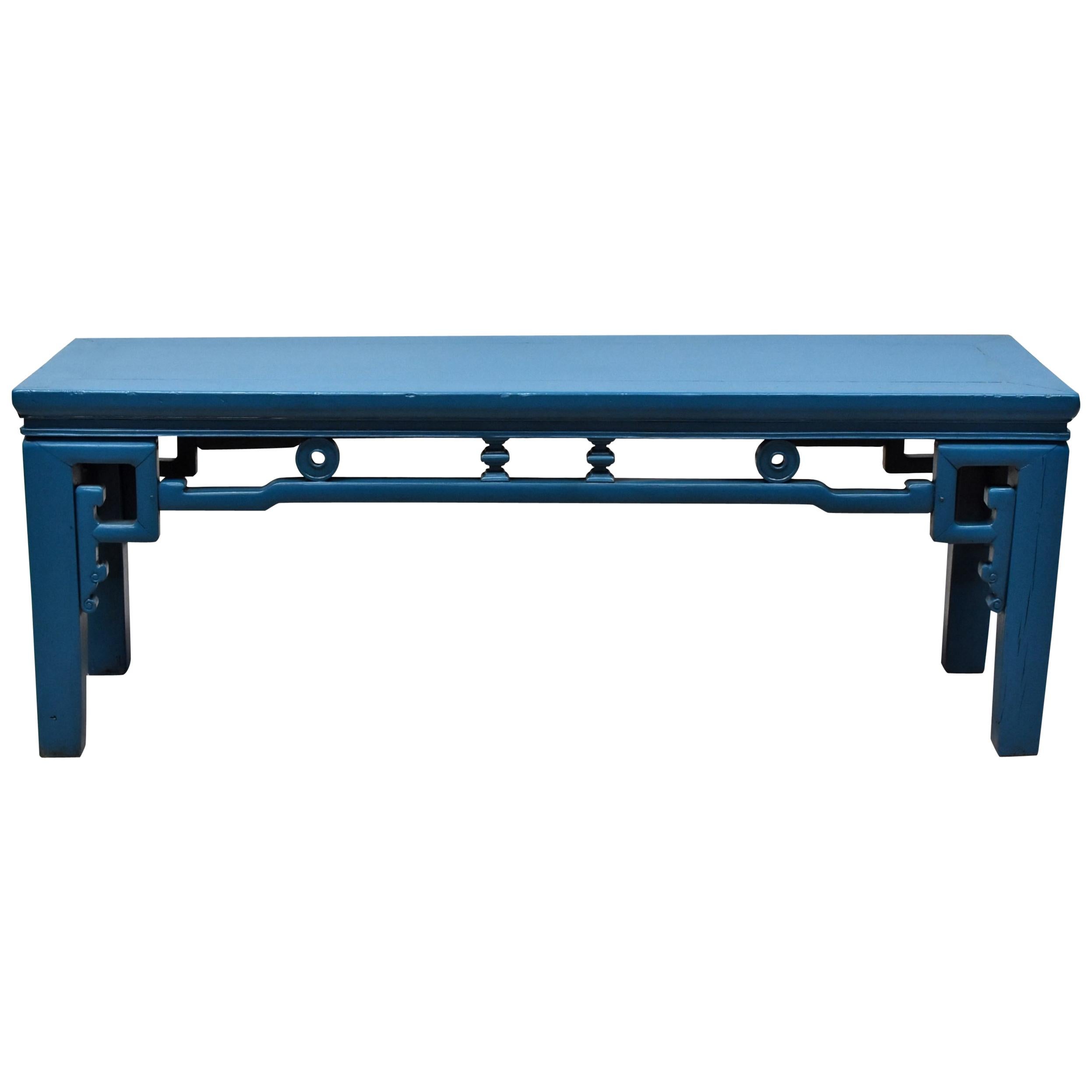 Blue Chinese Spring Bench, Antique in Modern Finish