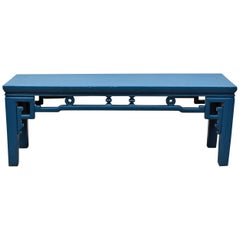 Blue Chinese Spring Bench, Antique in Modern Finish