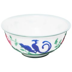 Antique Peking Glass Phoenix and Peony Bowl