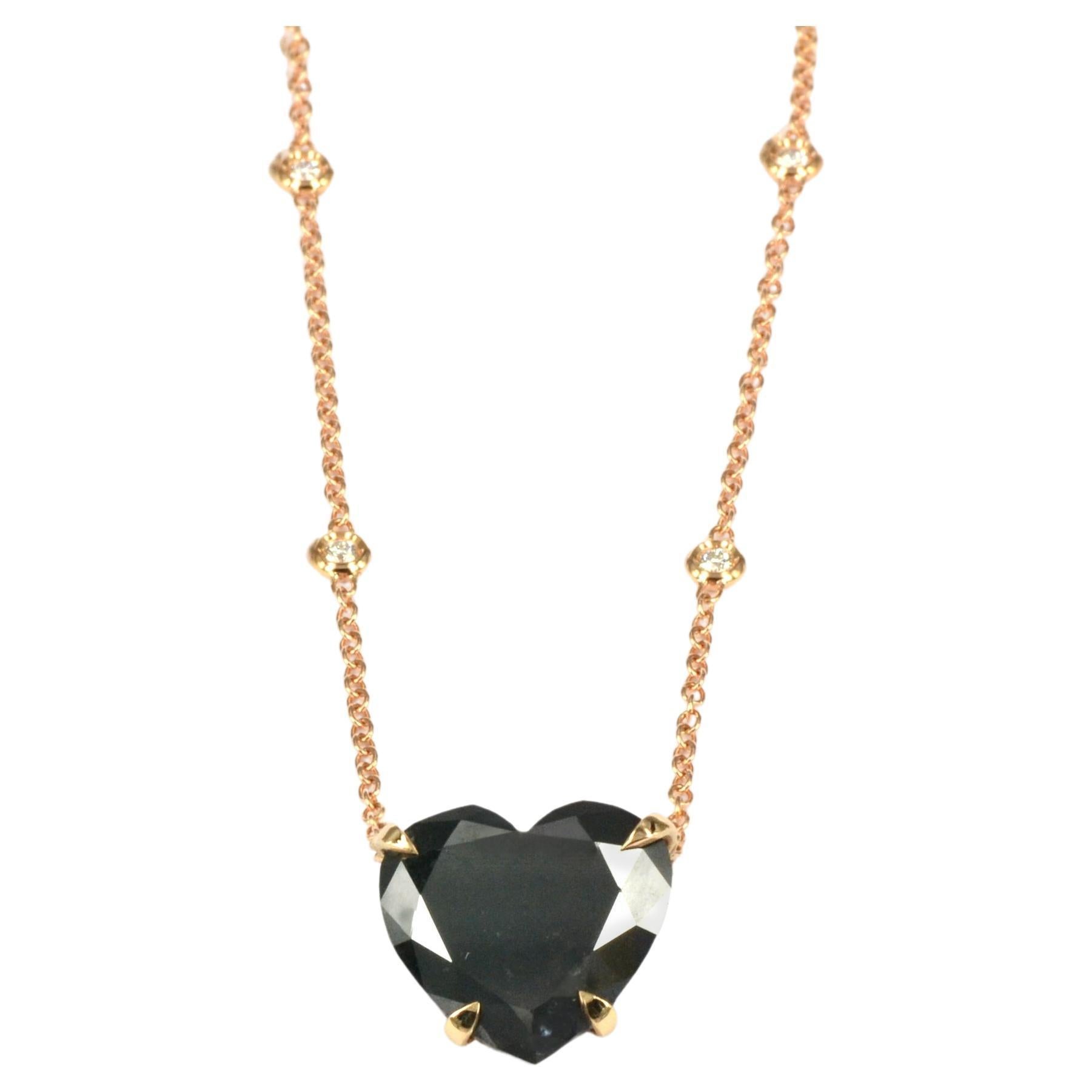 11,22 Karat Herzschliff  Schwarzer Diamant 18 KT Rose Gold Hergestellt in Italien  Halskette