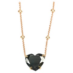 11.22 Carat Heart Cut  Black Diamond 18 KT Rose Gold Made in Italy  Necklace
