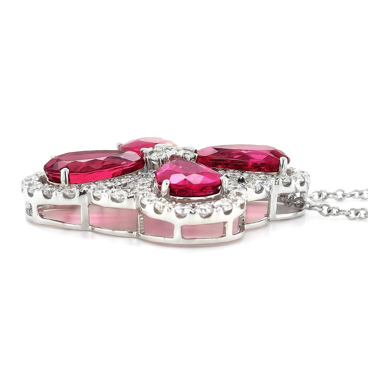 Brilliant Cut Natural Purplish Red Rubellite Stones 11.22 cts in 14KWG Pendant with Diamonds For Sale