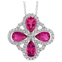 Natural Purplish Red Rubellite Stones 11.22 cts in 14KWG Pendant with Diamonds