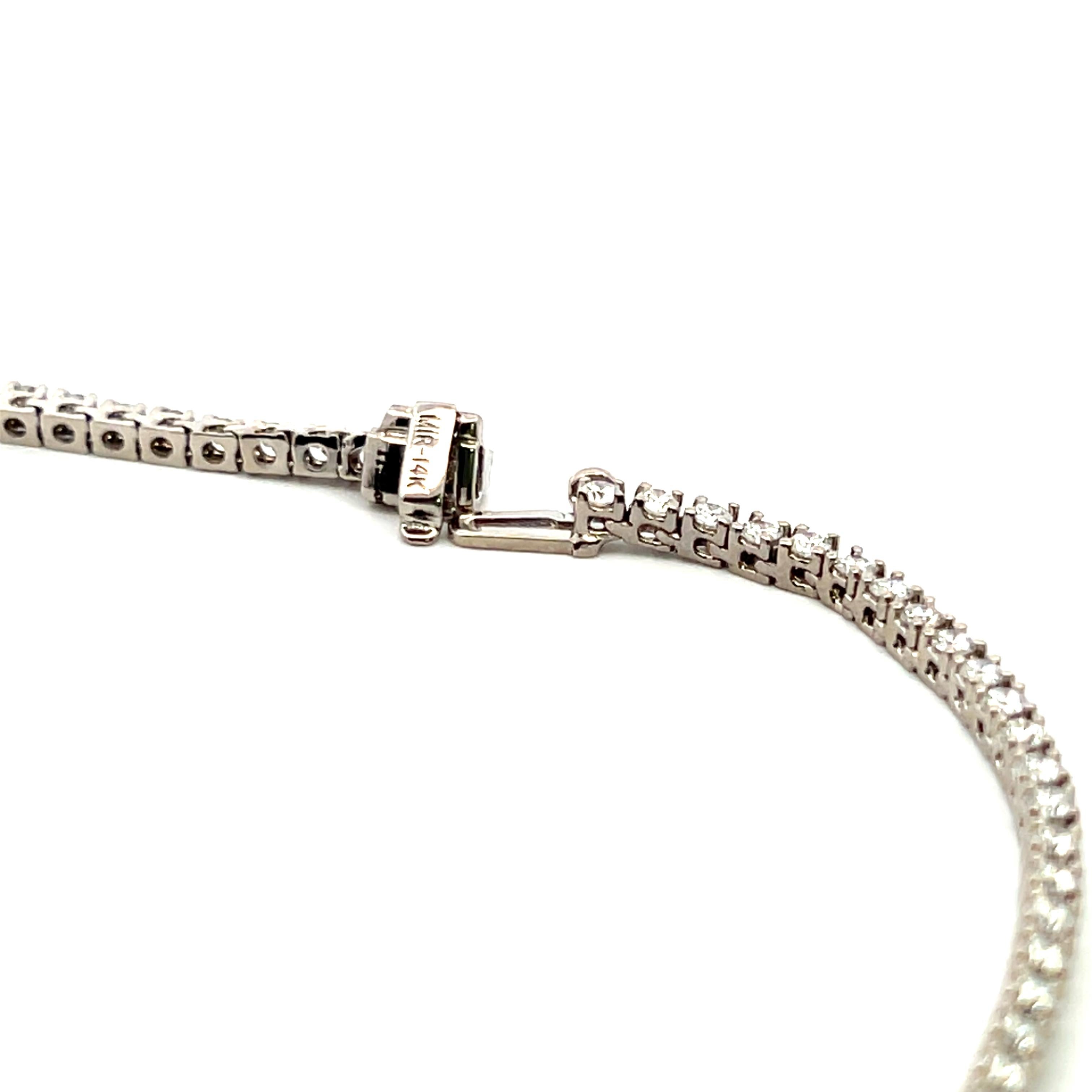 11.22 Carat Round Brilliant Diamond 14 Karat White Gold Riviera Necklace For Sale 5