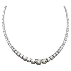 11.22 Carat Round Brilliant Diamond 14 Karat White Gold Riviera Necklace