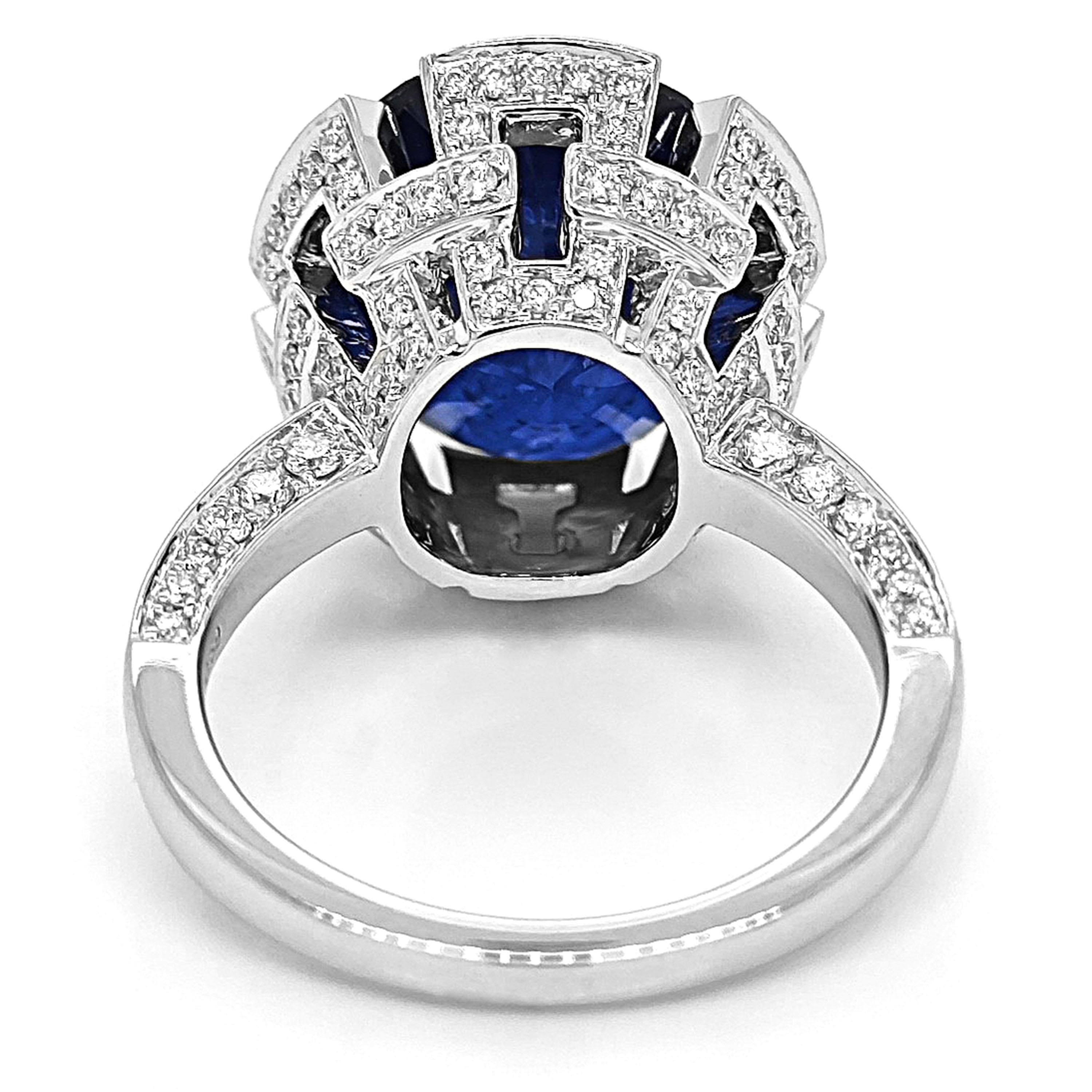 11.22 Karat Saphir und weißer Diamant Weißgoldring (Gemischter Schliff) im Angebot