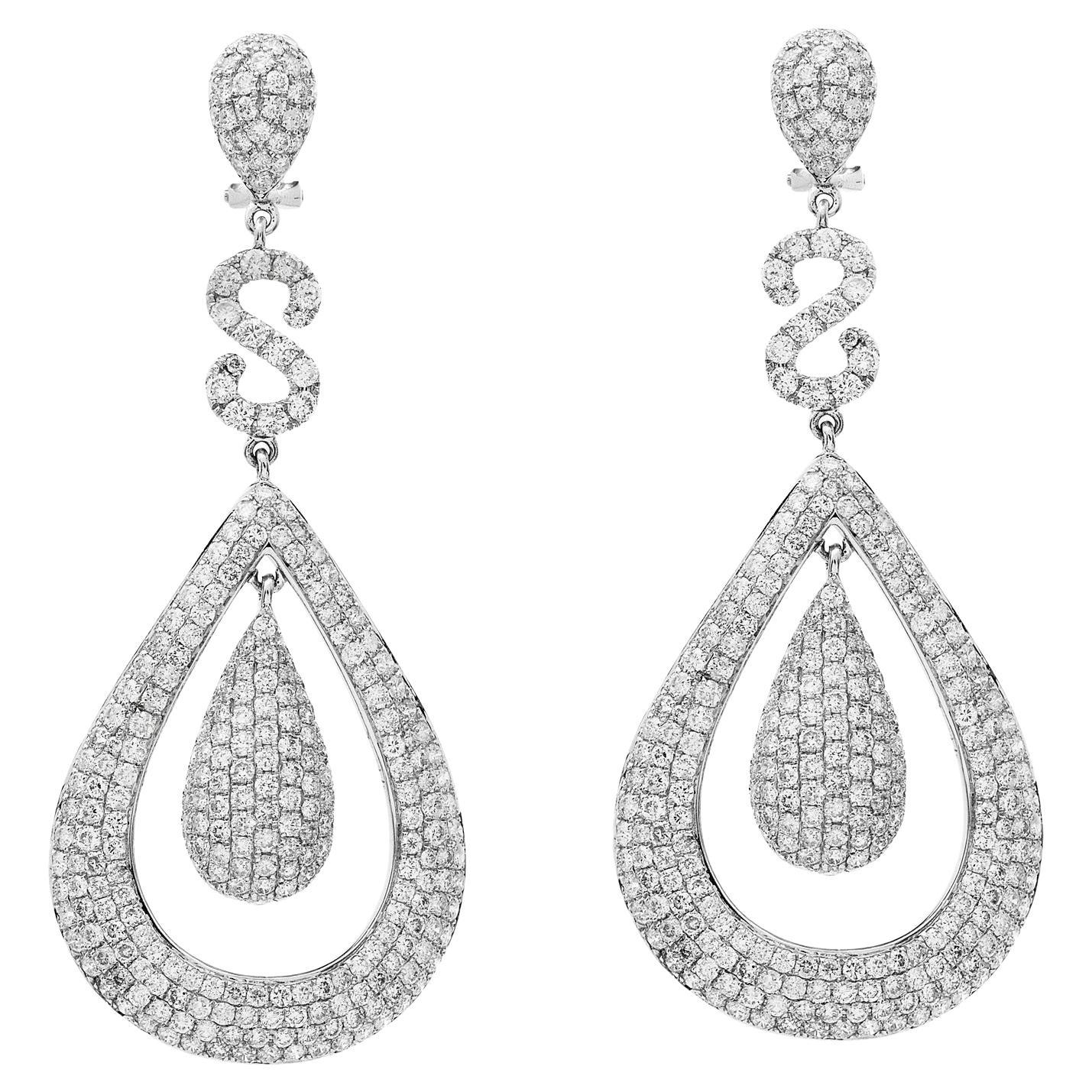 11.22 Carats Diamond Gold Floral Large Drop Earrings For Sale