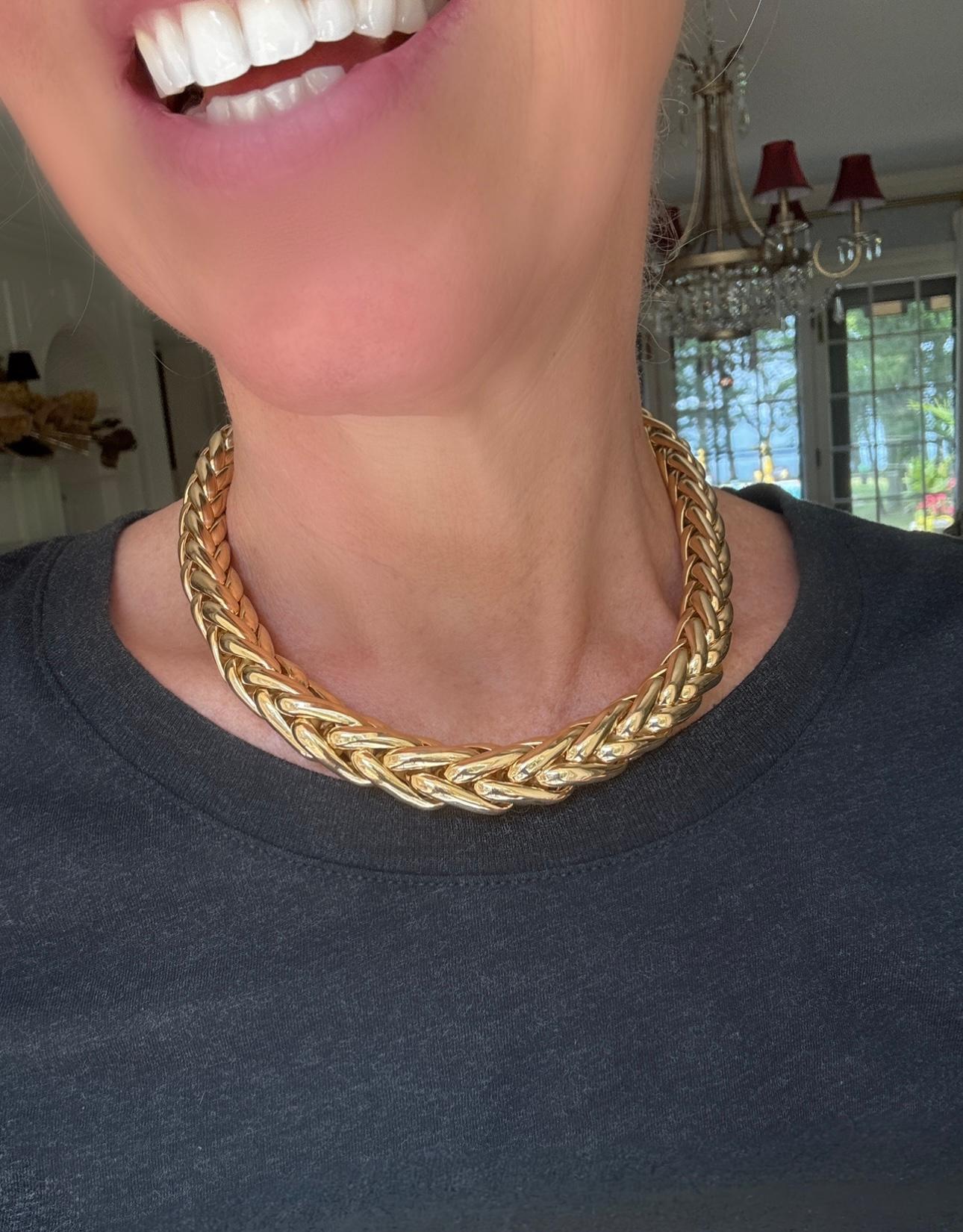 Women's or Men's 112.23 Gram Italian 18K Yellow Gold Braided Necklace For Sale
