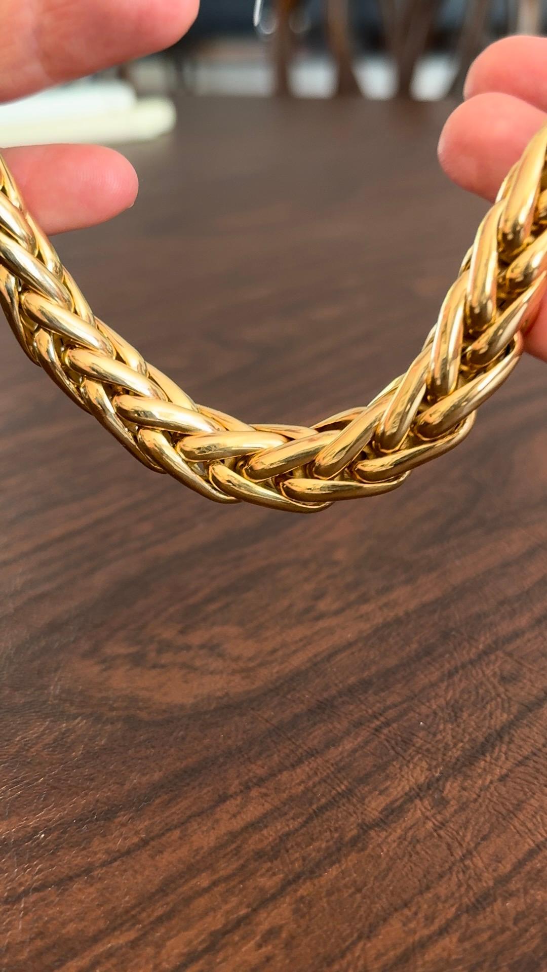 112.23 Gram Italian 18K Yellow Gold Braided Necklace For Sale 1
