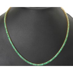 11.23 Carat Emerald Tennis Necklace 18K Yellow Gold