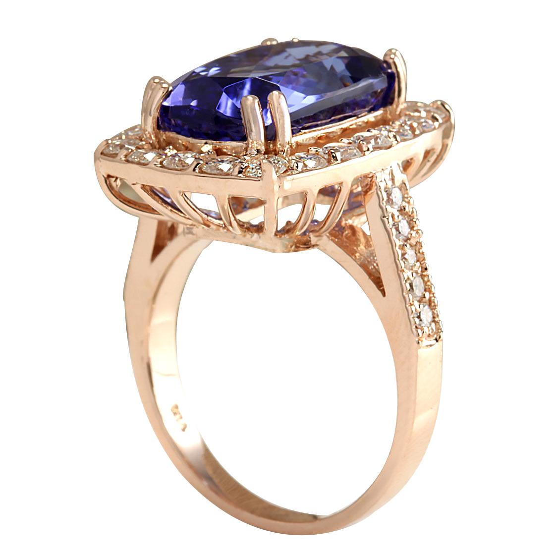 Modern Radiant Tanzanite & Diamond Ring: 14K Rose Gold Elegance For Sale
