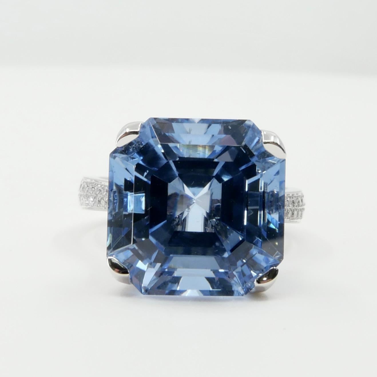 Certified 11.23 Cts Asscher Cut Aquamarine Diamond Ring, True Santa Maria Color 8
