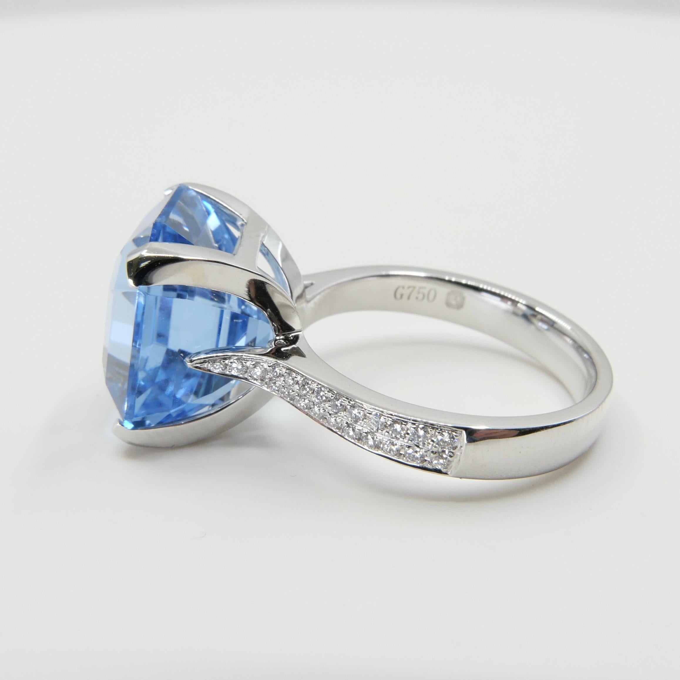 Contemporary Certified 11.23 Cts Asscher Cut Aquamarine Diamond Ring, True Santa Maria Color