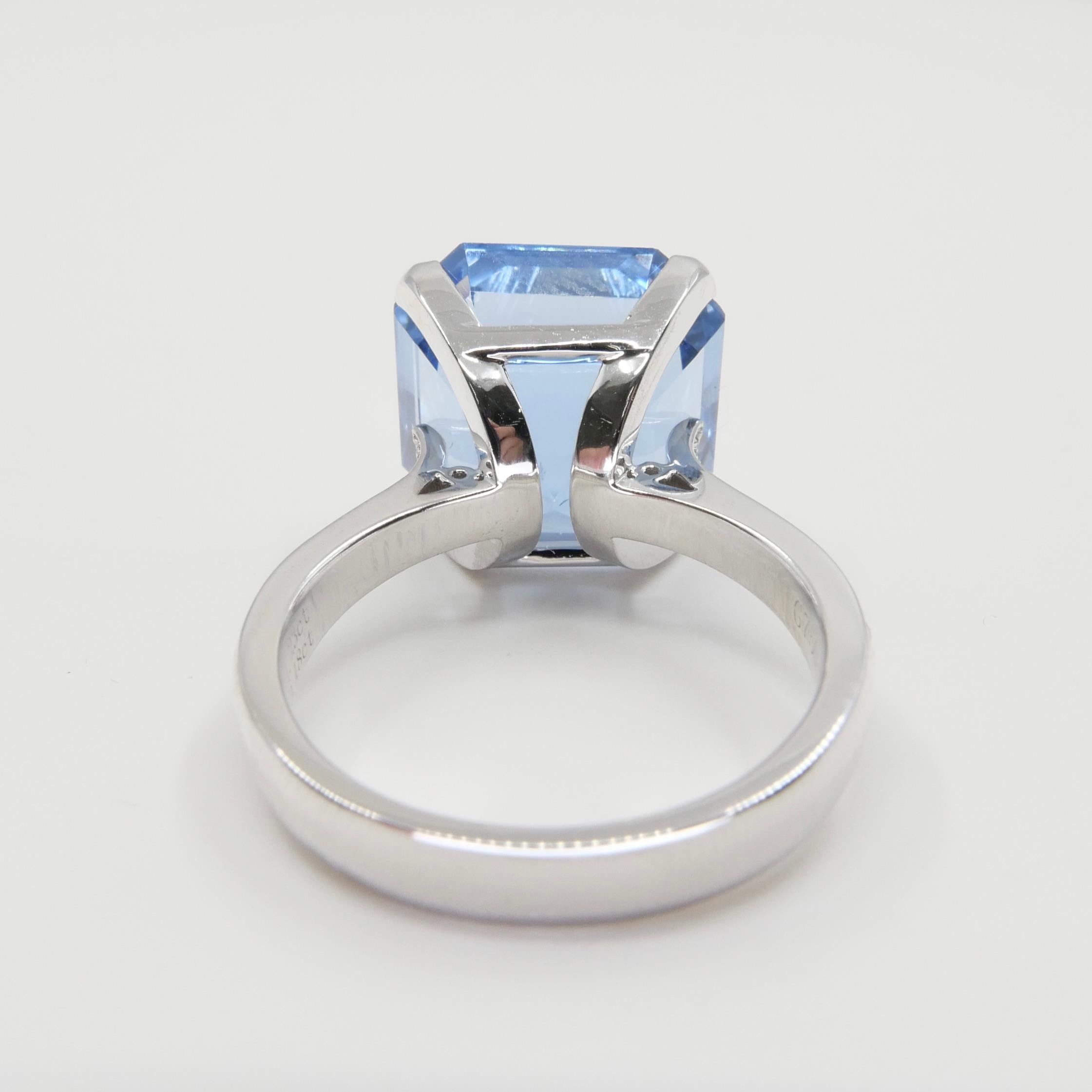 Certified 11.23 Cts Asscher Cut Aquamarine Diamond Ring, True Santa Maria Color 10