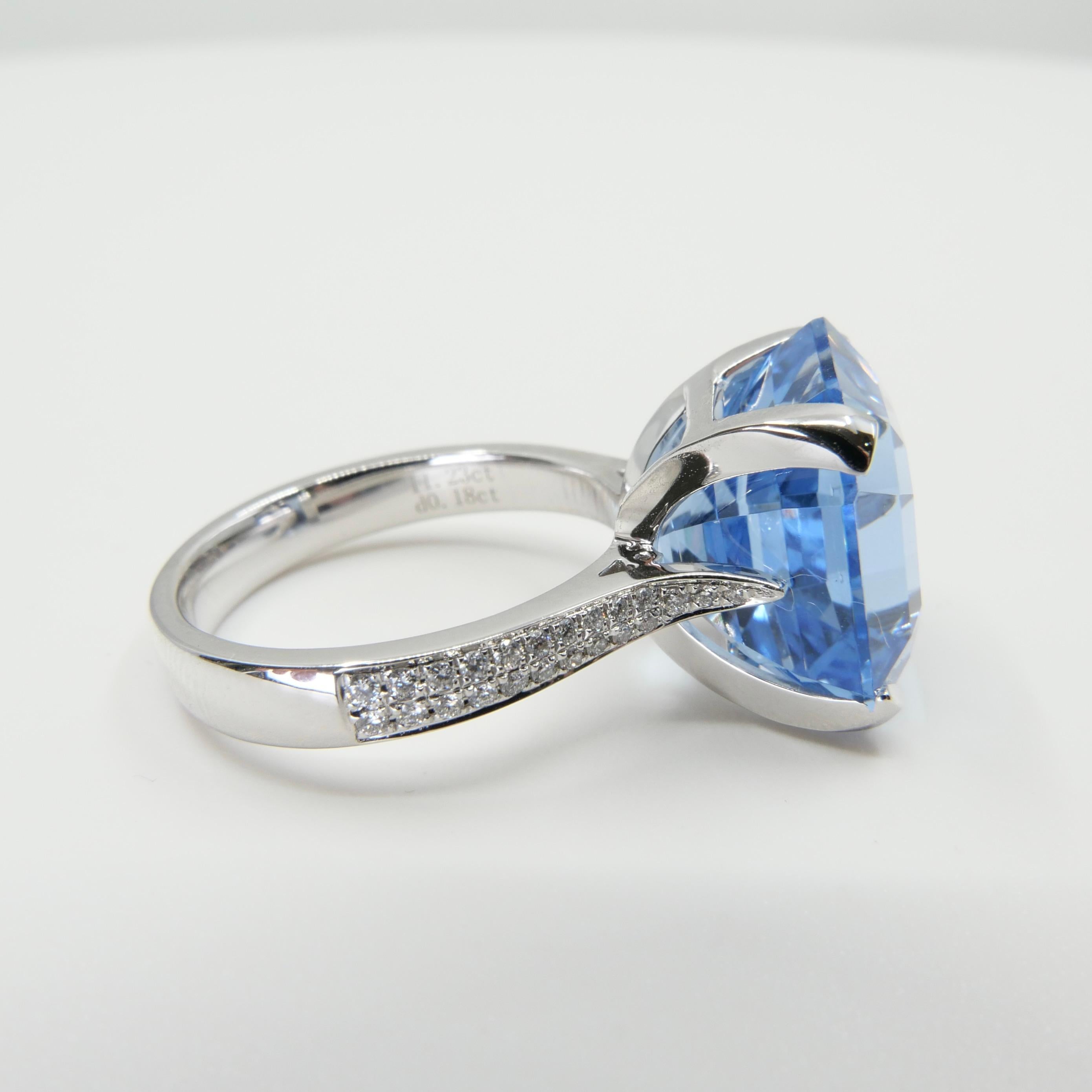 Certified 11.23 Cts Asscher Cut Aquamarine Diamond Ring, True Santa Maria Color 11